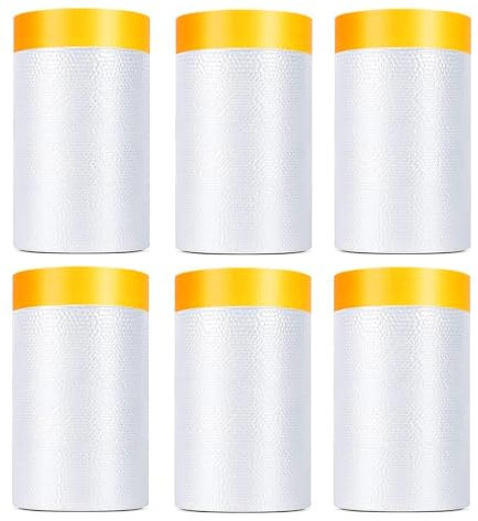 HOUSLUX abdeckfolie klebeband abdeckfolie maler malerfolie， 6 Rollen 55cm*20M,Transparent Abdeckfolie mit Gewebeklebeband Selbstklebende Malerfolie Malerkrepp zum Staubschutz