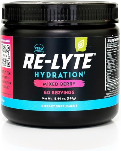 REDMOND Re-Lyte HYDRATION Drink Mix Mix Berry Large Boîte de 380 g – Poudre d'électrolytes, sans sucre, avec véritable sel Redmond et plus de 60 minéraux et oligo-éléments importants
