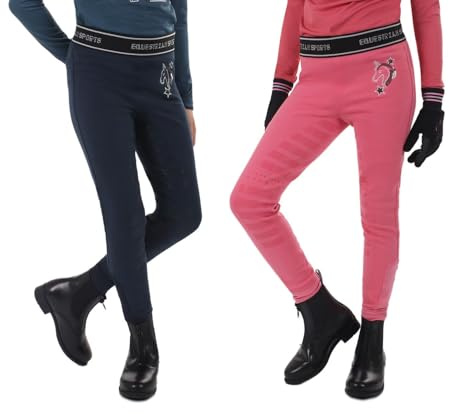 NETPROSHOP Junior Reitleggings Lillian Silikon Besatz Gr. 104-152 dunkelblau und rosa, Kindergroesse:128, Farbe:Dunkelblau