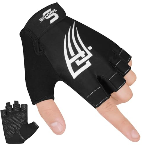 SAWANS Gants de Gym Fitness pour Hommes et Femmes Gants Musculation en Silicone antidérapant pour Entraînements Protection de la Paume Cyclisme Gymnastique Halterophilie tractions (Noire, M)