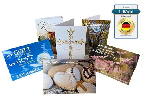 6 Stück Set Premium Kommunion Klappkarten - FSC - made in Germany - Glückwunschkarte - 11,5x17,5CM - zufälliges Design - Kommunionskarten kommunionkarten Geschenk Kommunion (6 Stück)