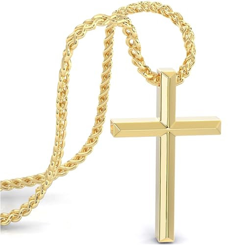 SERASAR Gold Kette Herren Kreuz - 60cm für Männer mit Herrenkette Christen kruzifix Cross Chain Weihnachten Hochzeitsgeschenk
