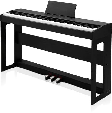 Bonnlo Digitalpiano mit 88 gewichteten Tasten, E-Piano Keyboard mit 3-Pedal-Einheit für Anfänger, Klavier mit MIDI-USB, Doppel-Bluetooth, Stereolautsprechern, 128 Töne und Rhythmen, Schwarz