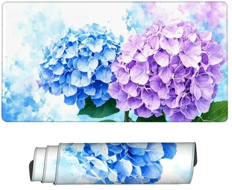 Blue Mouse Pad Extended Large Mouse Mat Hydrangea Desk Mat Soft Smooth Surface and Anti-Slip Rubber Base Waterproof Soft Cloth with Office Accessories, Improved Speed Mousemat 35.4x11.8 inch H2-242