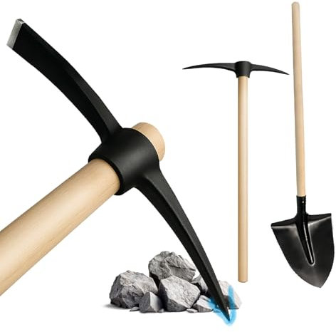 Crisalide® Set Attrezzi Pala e Piccone – Pala Acciaio Rinforzato 40x29cm con Manico Faggio 135cm + Piccone 47cm in Acciaio Temprato – Attrezzi da Scavo Resistenti per Terreni Duri e Rocciosi.