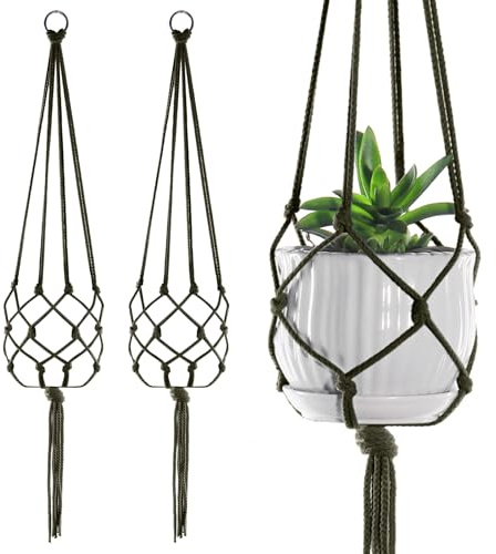 2-pack stora makramé växthängare för inomhus utomhus dekorationer, rep för att hänga blomkrukehållare, 108 cm (grön-A)