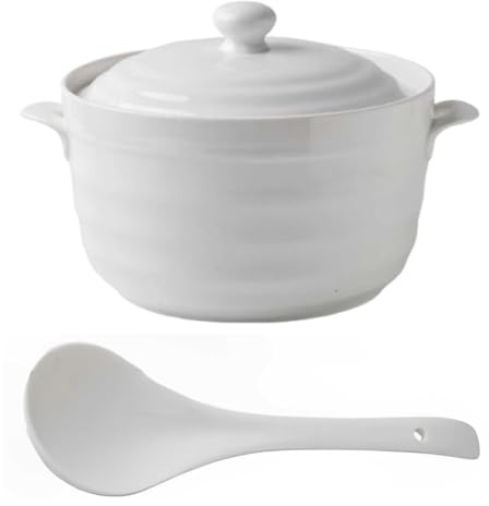 Ceramic Soup Tureen with Lid and Ladle Set, Elegant Serving Bowl for Home Kitchen and Restaurant Use