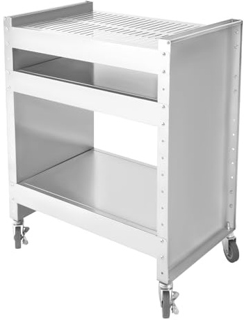 Grillbord i rostfritt stål, utomhus grillvagn med 3 våningar, grillsidobord utomhus, grillbord rullvagn 59 x 40 x 80 cm