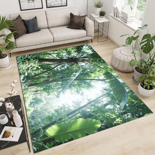 GDJSMIN Tappeto Salotto Lavabile - Scena Della Giungla Tappeto Soggiorno Piante Alberi Tappetos Pelo Corto Grande Camera Da Letto,Morbido Antiscivolo Per Pranzo 240×300Cm Verde Salvia