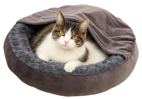 Dmuzsoih Cestino per gatti – Cuccia per cani con rivestimento in grotta – Design rotondo imbottito e caldo per cucine, posto letto, viaggio, inverno
