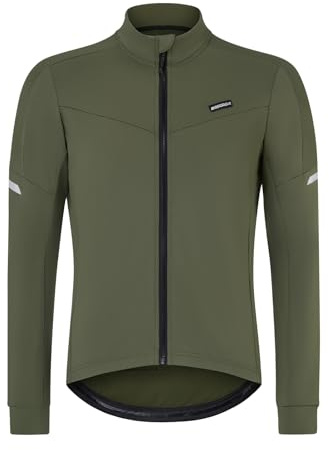 BERGRISAR Maillot de ciclismo de forro polar para hombre, manga larga, para otoño e invierno, térmico, elástico, Verde militar., XL