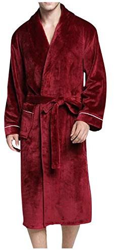 Generisch Albornoz para hombre, sauna larga, bata de casa para hombre, invierno, tallas grandes, bata de baño de felpa, batas de baño de peluche, batas de baño de color sólido, cómodas y cómodas