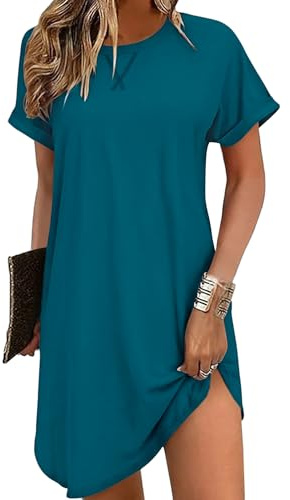 Litherday Camisón Mujer Verano Manga Corta Suave y Transpirable Pijama Mujer Cómodo Ropa de Dormir y Casa Holgado Ligero Azul eléctrico XXL