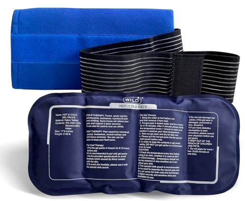 WILD+ Ice Packs for Injuries, Reusable Gel Hot and Cold Compress Therapy Cold Pack with Adjustable Strap, Sports Ice Pack Relief for Sprains, Swelling, Bruises (2 Pieces Set)