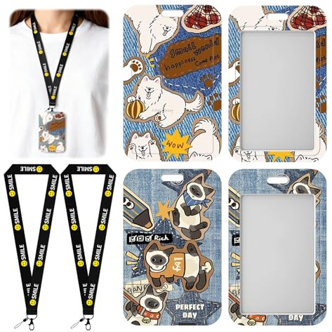 KASESSS 2 stycken tecknade id-kortfodral med band, korthållare med samojed silikon katt design, busskort fodral elev, ID-korthållare sjuksköterska, korthållare för kontorsanställda lärare