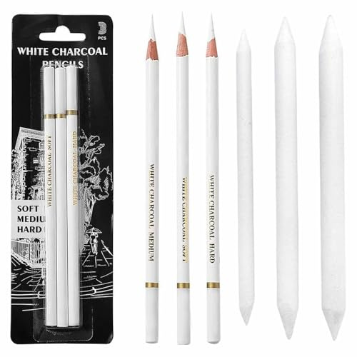 Rakiuty Lápiz de Dibujo Blanco del Artista,Herramienta de Pluma de Dibujo para Suministros de Arte,Difuminos de Papel Lapices De Dibujo,Resaltar Lápiz Lápices De Carbón,6PC