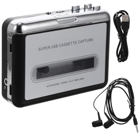 Homoyoyo Convertidor Operación Plug and Play Diseño Metálico y Plástico de Cinta USB Portátil de Alta Fidelidad y Software para Convertir Casetes a Mp3