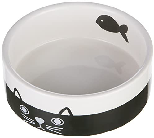Nobby Ciotola in Ceramica per Gatti Face, Nero/Bianco, Ø 12,0 x 4,5 cm, 1 Pezzo