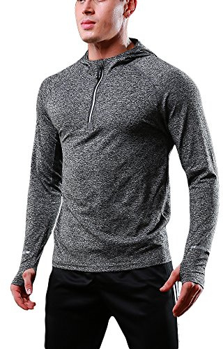 FELiCON T-Shirt con Cappuccio a Maniche Lunghe con Zip da Uomo Felpa ad Asciugatura Rapida da Corsa da Jogging T-Shirt da Uomo Strato di Base Abbigliamento Sportivo Felpa con Cappuccio