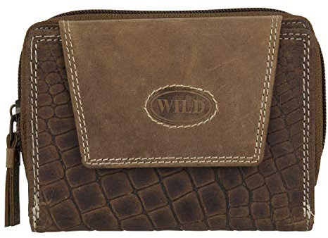 HMT Damen Leder Geldbörse Portemonnaie Geldbeutel Portmonee braun Hochformat 10717CR