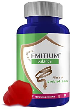 Fibra para el Estreñimiento | Suplemento para regular la digestión | FOS, Probióticos y Prebióticos | Sin Azúcar | 60 Gominolas Sabor Fresa | EMITIUM Balance
