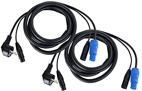 Pronomic Stage EUPPX-10 Cable Híbrido Euro/Powerplug/XLR Juego de 2 - Longitud: 2,5 m - Cable combinado para altavoces activos - Alimentación y señal en uno - Compatible con Powercon/Schuko - negro