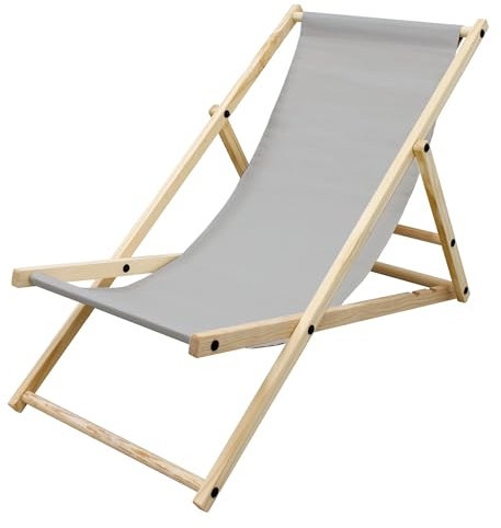 ECD Germany Liegestuhl klappbar aus Holz, 3 Liegepositionen, bis 120 kg, Hellgrau, Sonnenliege Gartenliege Relaxliege Strandliege Liege Strandstuhl Klappstuhl, für den Garten, Terrasse und Balkon