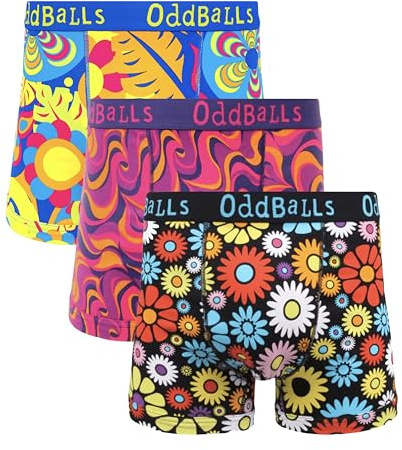 OddBalls Mens Boxers Multipack – 3 Classic Fit Cotton Boxer Shorts, Underwear with Elastic Waistband – Breathable, Soft Mens Boxer Briefs (UK, Alpha, L, Regular, Regular, Bohemian Bundle)
