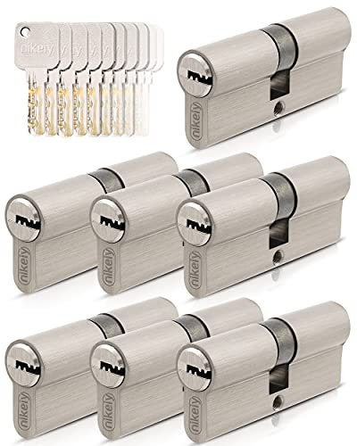 GERCAR Pro 7x Schließzylinder 45/45 gleichschließend Set 7 Profilzylinder inkl. 35 Schlüssel - 90 mm Türschloss Zylinderschloss 7er Zylinder - Länge: 90mm, A:45 B:45 - Messing matt massiv