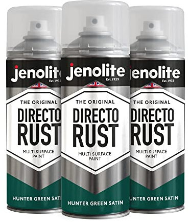 JENOLITE Directorust Peinture satinée | VERT CHASSEUR | Peinture en aérosol multi-surfaces | Bois, le Métal, le Plastique, la Céramique et les Surfaces Rouillées | 3 x 400ml | RAL 6028