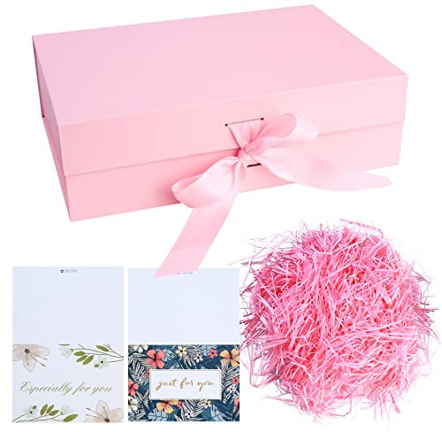 Geschenkbox mit Schleife, magnetische Geschenkkarton mit Deckel, Geschenk Verpackungsbox, Dekorative Box, Geschenkschachtel für Geschenke, mit zerkleinertem Papier, Karten (rosa)
