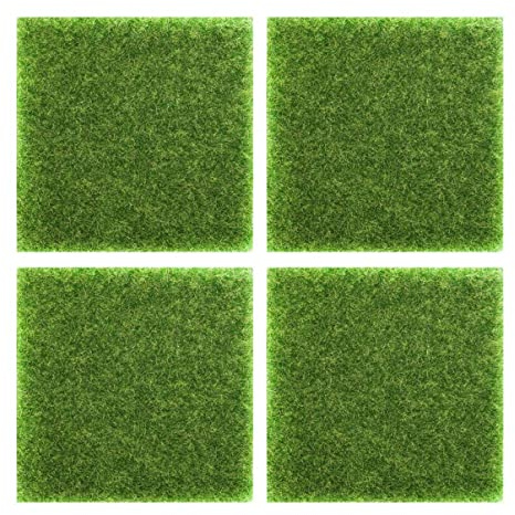 Césped Artificial Cuadrado 4 Piezas Pvc y Tela Verde para Decoración