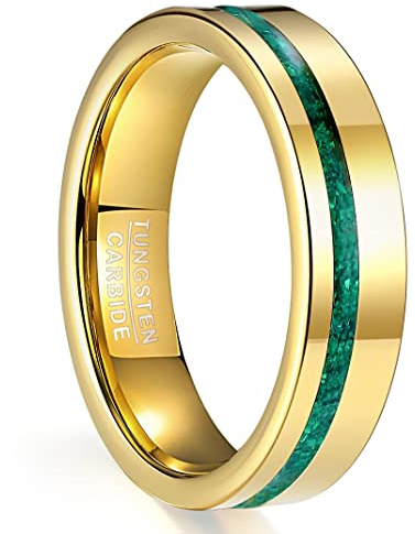 NUNCAD 6mm Bague Or Homme Femme avec Malachite Carbure de Tungstène Poli pour Mariage Fiançailles Partenariat Taille 56(17.8)