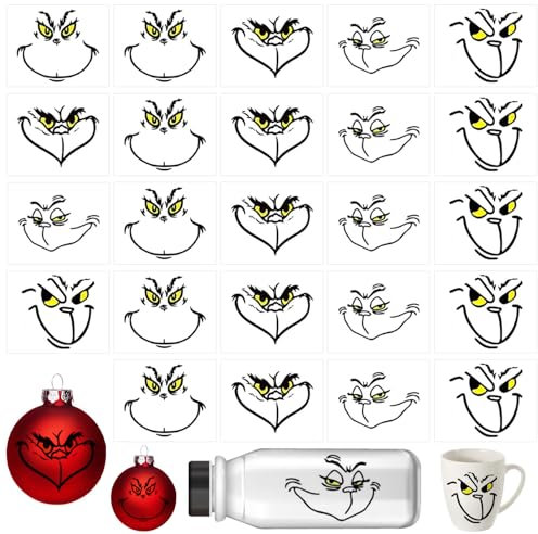 SPERMUOY Grinch Weihnachtsaufkleber,24 Blatt Weihnachtsdieb Weihnachtsaufkleber Grinch Weihnachtsdekorationen,Grinch Fensteraufkleber für Weihnachtskugel für Home Party Supplies