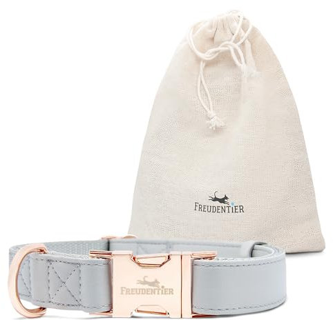 FREUDENTIER Hundehalsband aus veganem Leder - Geschenkbeutel - weicher, verstellbar & robust -Halsband für mittelgroße & große Hunde