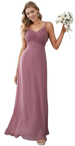 Ever-Pretty Women's Spaghetti Straps V-Neck A-Line Chiffon Evening Dress Maxi Pink Bridesmaid Dress Orchid 26UK