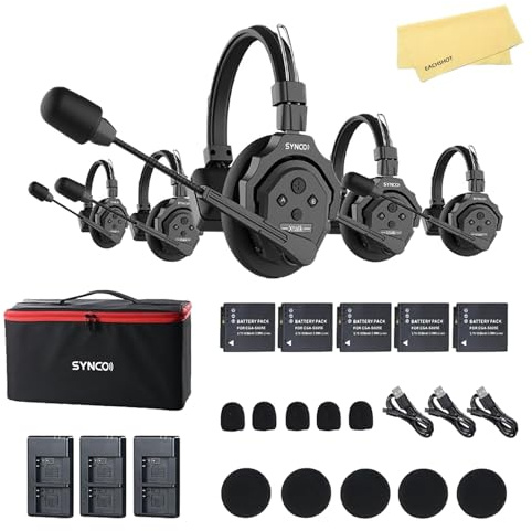 EACHSHOT SYNCO XTalk X5 2.4GHz Wireless Headset Intercom System Random Master Device 350m Operating Range for Movie Shoot Live Show Stage Performance Real-time Monitoring (5Pcs)