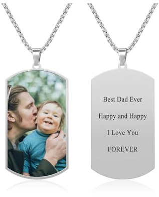PiercingJak Personalisierte Dog Tag Halskette Foto Text Beidseitig Gravur Edelstahl Hundemarke Anhänger mit 24'' Kette Memorial Schmuck Liebe Freundschaft Geschenke für Damen Herren