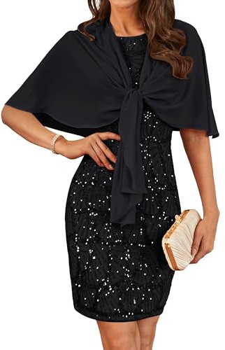 GRACE KARIN Ladies Party Cocktail A Line Sequin Dress Casual Sleeveless Off-Shoulder Dinner Dance Dress Vintage 60er Party Set Black 16