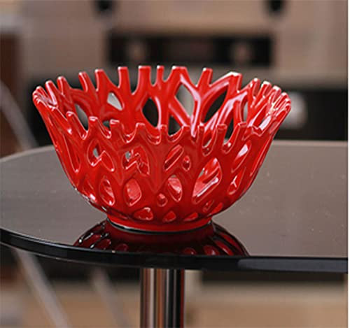 OQHAIR European Fruit Bowls Fruit Etagere Fruit/Vegetables Basket Bowl Display,Pastoral Ceramic Fruit Plate Living Room Decoration(Color:Red)
