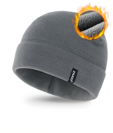 Zylioo S/M/L/XL/XXL fleece skalle keps för stora/små huvuden, cykelmössa under hjälm, hjälmfoder keps, löpmössa, Grå-Fleece, XL/XXL