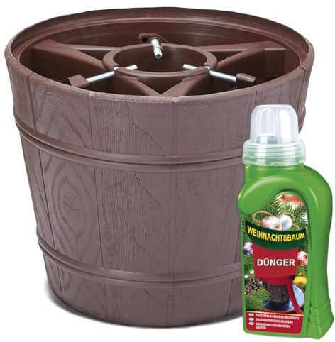 Weihnachtsbaumständer Ø 29 cm | Christbaumständer für Bäume bis Ø 9 cm - 2,5 m | Tannenbaumständer mit Baumdünger für stabile und langlebige Weihnachtsdeko, verlängert die Frische des Baumes | Braun