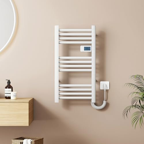 EMKE Elektrischer Handtuchheizkörper 750 x 400 mm, Badheizkörper Elektrisch mit Touchschalter Timer, Handtuchtrokner Handtuchwärmer Elektrisch Handtuchheizung Weiß 180W