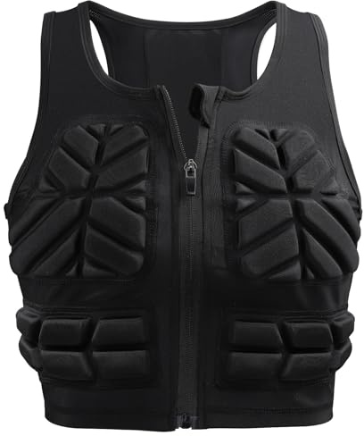 Eicolorte Football Padded Shirt,Compression Padded Vest, Softball Chest Protector Women Protective Vest Front Zip Chest Rib Protector for Football Paintball Baseball Lacrosse Rugby