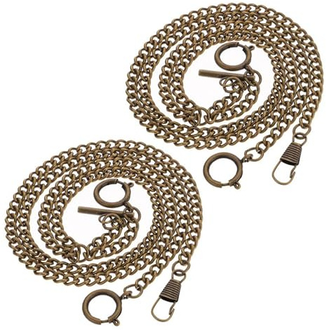 Healeved Pocket Watch Chain 2Pcs Metal Watch Chain with Secure O Link Vintage Pocket Chains for Men Waistcoat Wallet and DIY Clothing Accessories for Weddings