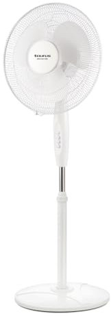 Taurus – Ventilador pie Greco 16CR Pure | 45W | Oscilación | Inclinación manual | 3 aspas de 40 cm | 3 velocidades | Altura ajustable | Base redonda | Asa transporte | Rejilla extraíble