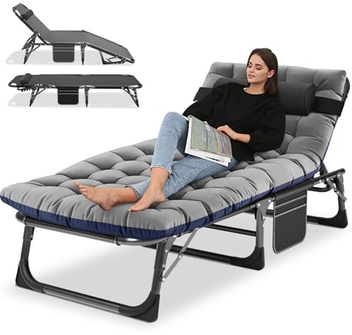 Ryuhic Sun Lounger for Garden Lounger Portable Sun Bed 200KG Capacity | Sunloungers with Padded and Headrest, Folding Camping Bed for Adults, Oversized Sunloungers for Patio Pool and Beach