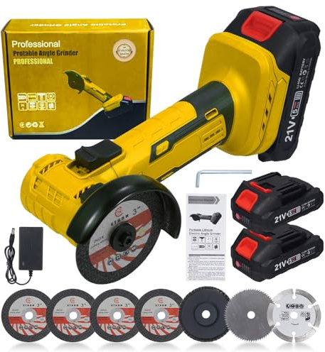 VISLONE Smerigliatrice angolare senza fili, mini smerigliatrice angolare senza spazzole, 19000 RPM,2 x 2000 mAh batterie con 7 mole per decorazione interna, scanalatura di pannelli a parete e taglio