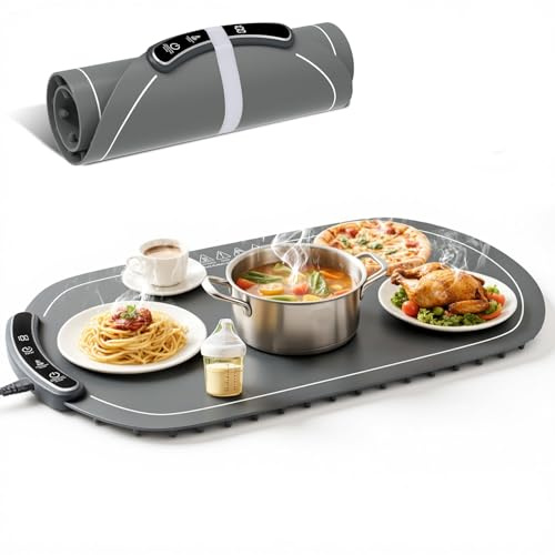 Lafisun Food Warming Mat, Foldable Silicone Electric Warming Mat for Food with 8 Timers, 8 Temperature Settings, Full-Surface Heating, for Buffet Party, Home Dinners & Gatherings