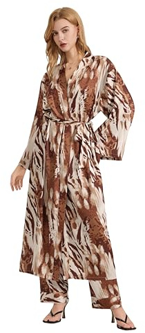 PRODESIGN Kimono Robes for Women - Satin Leopard Sleepwear Nightgown Bathrobe Dressing Gown Blouse Cardigan Robe